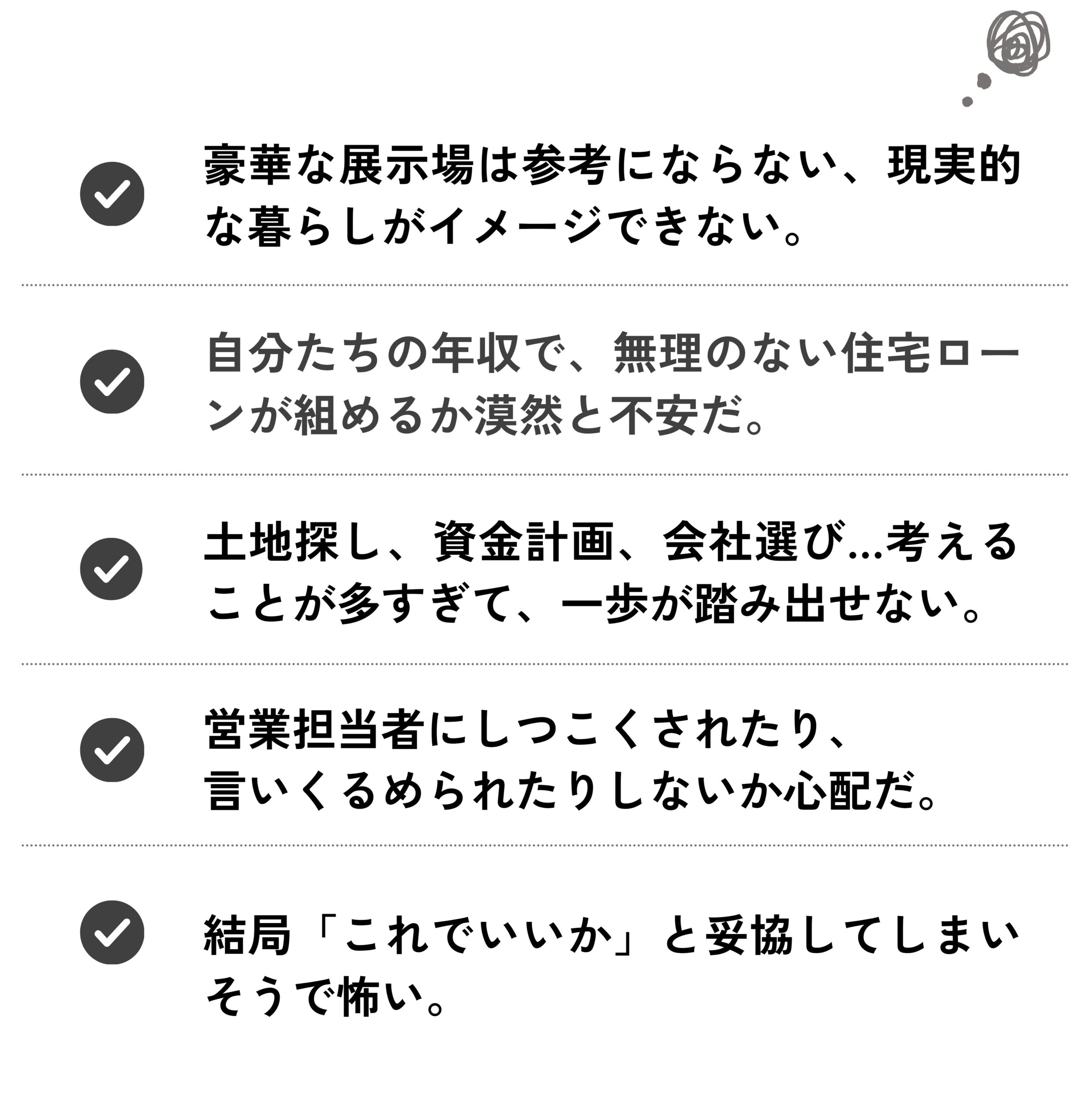 注文住宅購入の悩みチェックリスト 展示場・住宅ローン・土地探しの不安を解消
