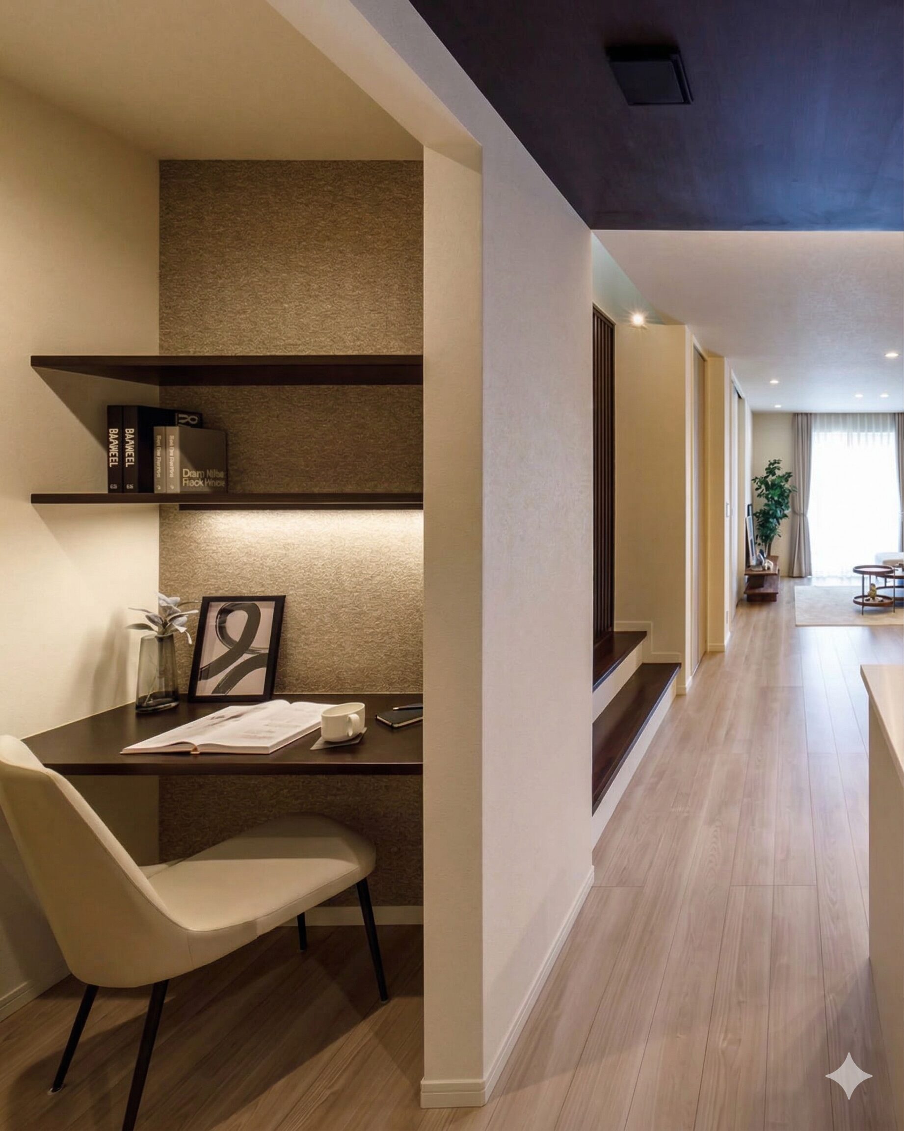 キッチン横に設けられた、造作の書斎スペース。